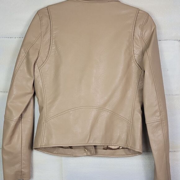Blank NYC Tan faux Leather Moto Jacket Asymmetrical Zipper. Size S - Picture 8 of 8